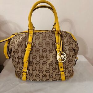 Michael Kors Tan and Yellow Logo Satchel